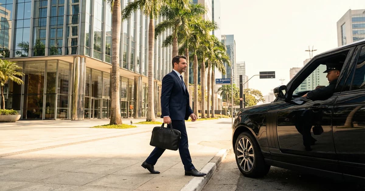 Executive walking toward armored SUV in São Paulo