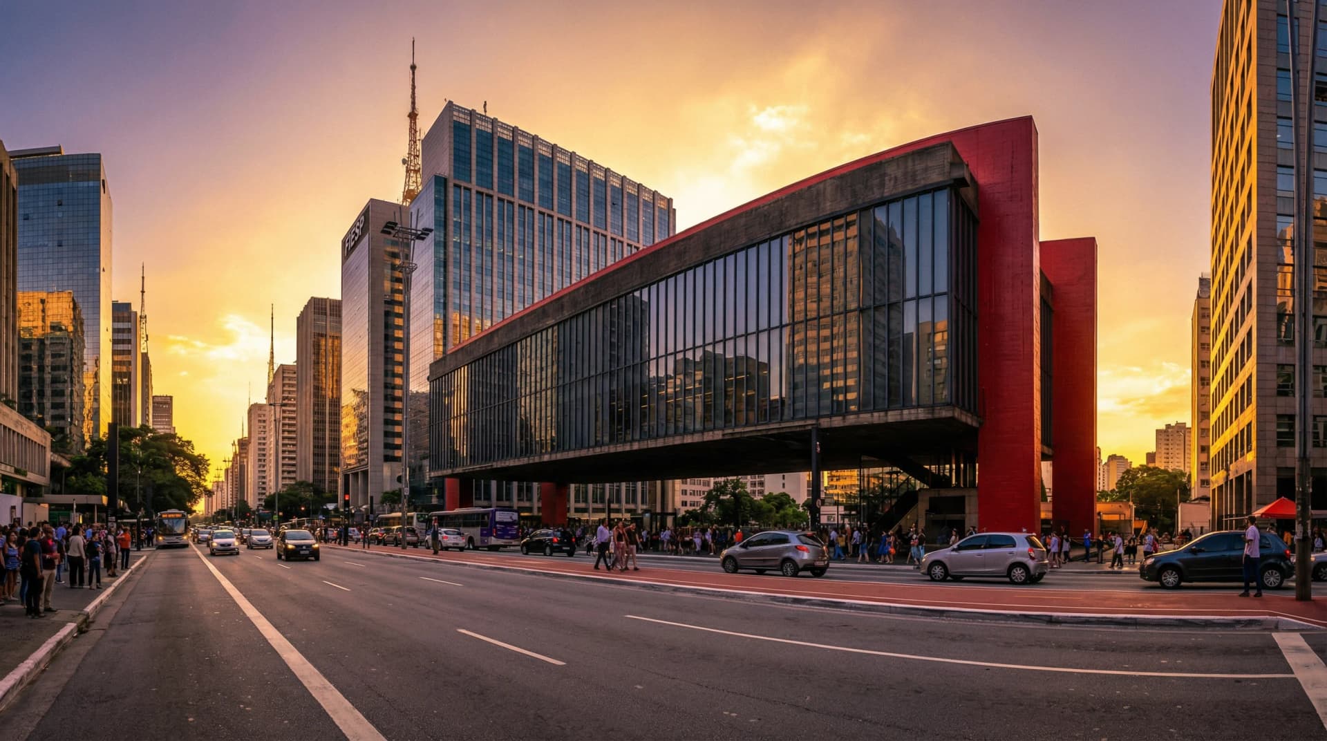 São Paulo panoramic view with Avenida Paulista and MASP at golden hour