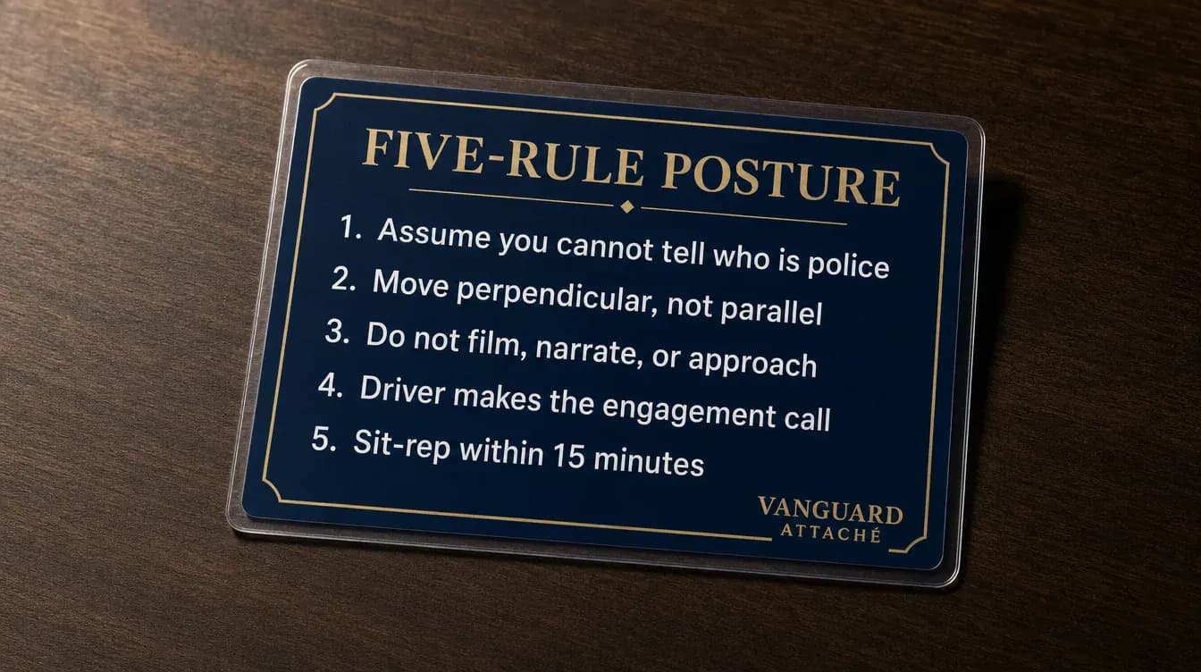 Laminated five-rule card used by Vanguard drivers and CP staff in São Paulo