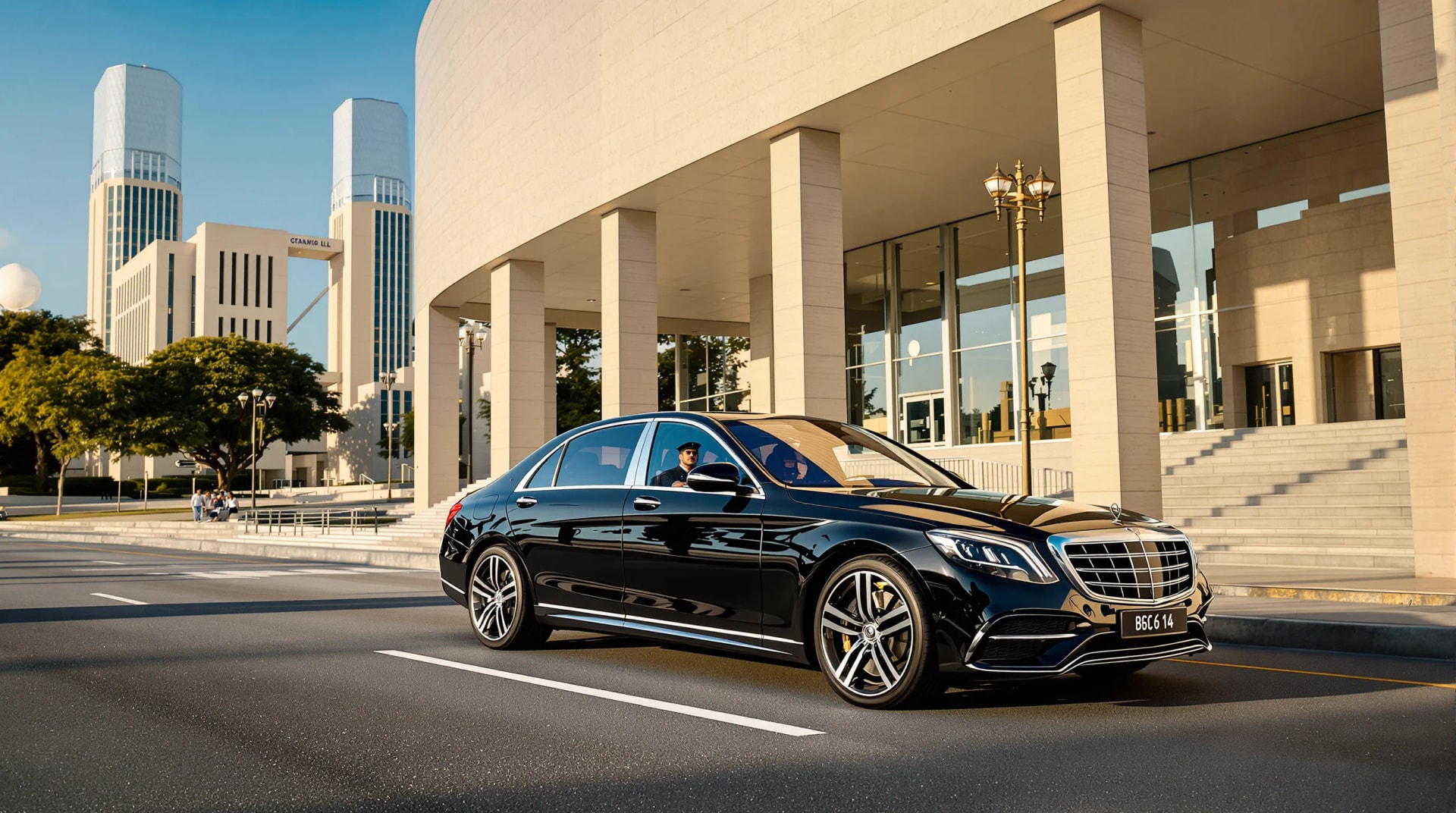 Professional VIP airport transfer service at Brasília International Airport - Executive protection specialist assisting business traveler with government district in background